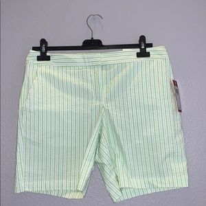 green and white striped izod golf shorts